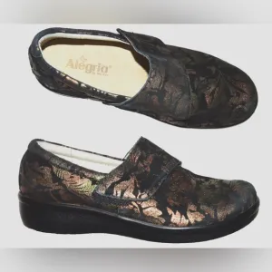 ALEGRIA LAURYN 9.5 10 M 40 BLACK REGAL GOLD COPPER FLORAL CLOGS PLATFORM SHOES