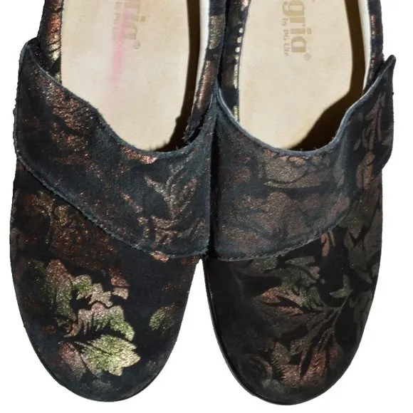 ALEGRIA LAURYN 9.5 10 M 40 BLACK REGAL GOLD COPPER FLORAL CLOGS PLATFORM SHOES