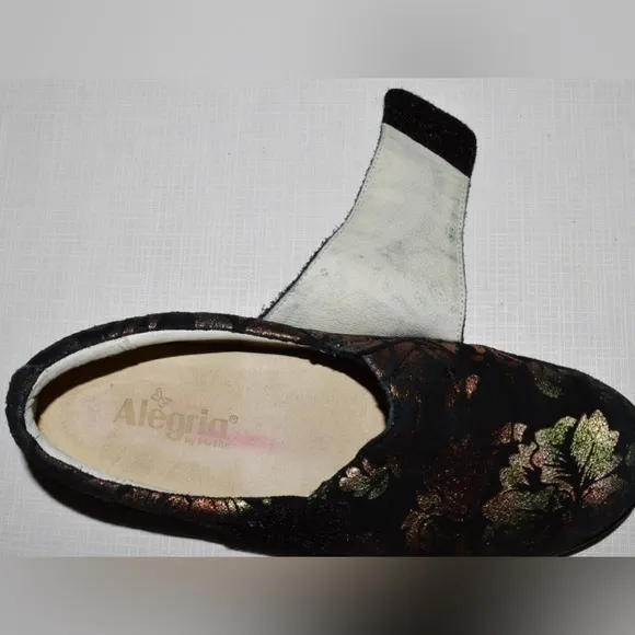 ALEGRIA LAURYN 9.5 10 M 40 BLACK REGAL GOLD COPPER FLORAL CLOGS PLATFORM SHOES