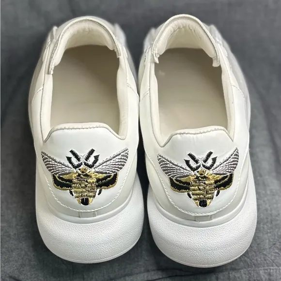 Alexander McQueen White oversized Sneakers with Embroidered Bee Design. No laces