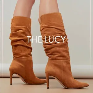 Alexandre Birman Lucy Suede Scrunch Boots Walnut Camel Brown