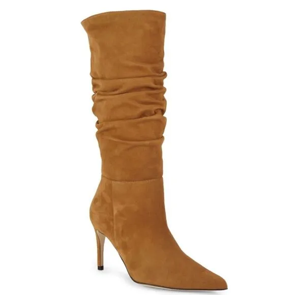 Alexandre Birman Lucy Suede Scrunch Boots Walnut Camel Brown