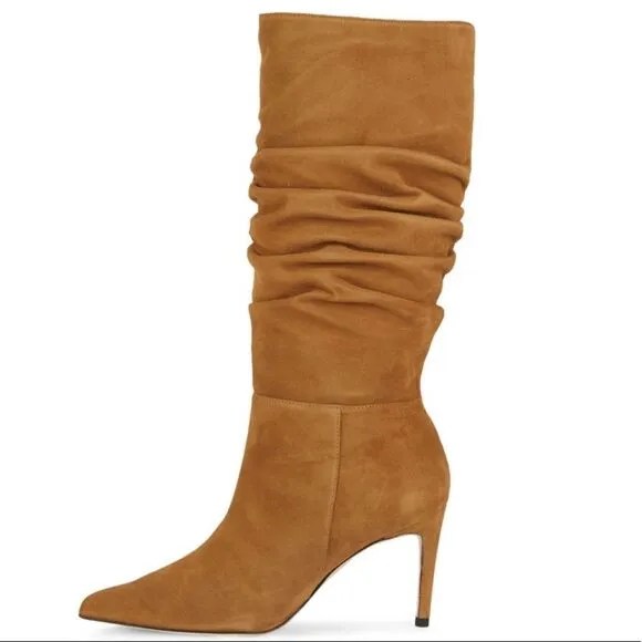 Alexandre Birman Lucy Suede Scrunch Boots Walnut Camel Brown