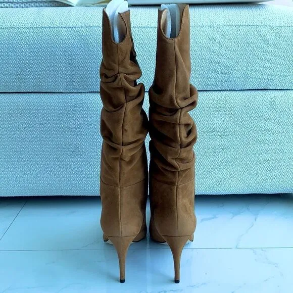 Alexandre Birman Lucy Suede Scrunch Boots Walnut Camel Brown