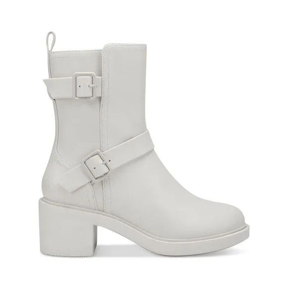 ALFANI Womens White Chantal Round Toe Block Heel Heeled Boots 7.5 M