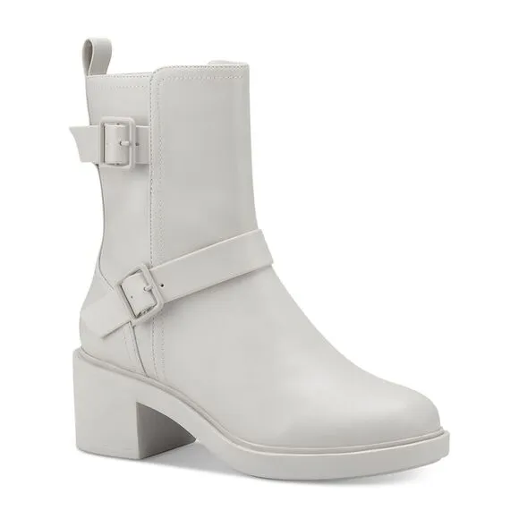 ALFANI Womens White Chantal Round Toe Block Heel Heeled Boots 7.5 M