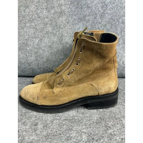 Allsaints Ariel Combat Boots Women's EU 40 Tan Suede Zip Up Ankle