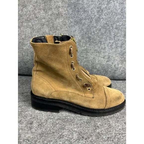 Allsaints Ariel Combat Boots Women's EU 40 Tan Suede Zip Up Ankle