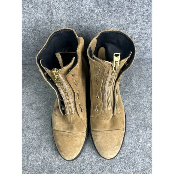 Allsaints Ariel Combat Boots Women's EU 40 Tan Suede Zip Up Ankle