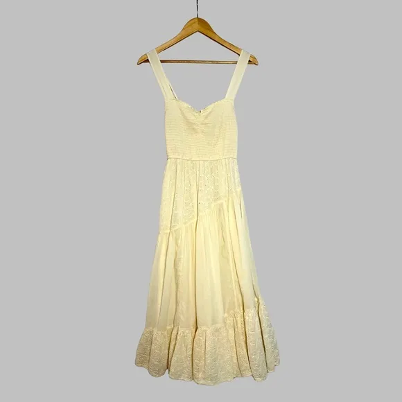 American Eagle Boho Peasant Maxi Dress Cream Eyelet Tiered Flowy Small cream