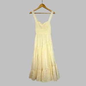 American Eagle Boho Peasant Maxi Dress Cream Eyelet Tiered Flowy Small cream