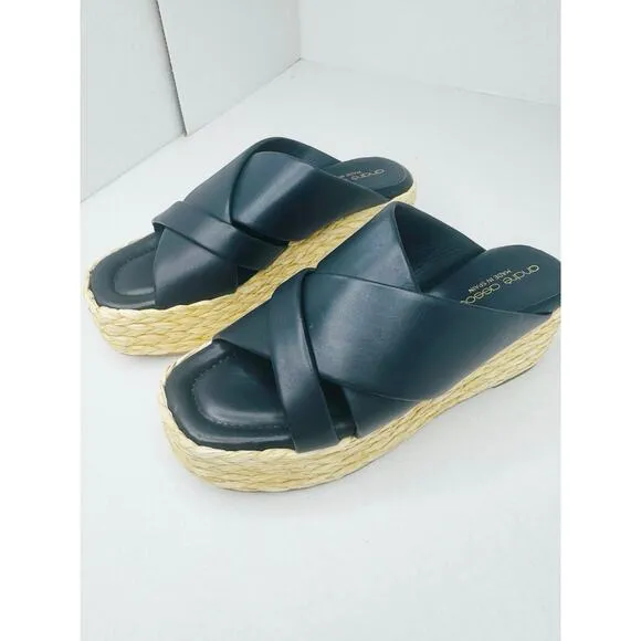 Andre Assous Calesa Crossover Strap Slip on Espadrille Sandals in Navy size 38