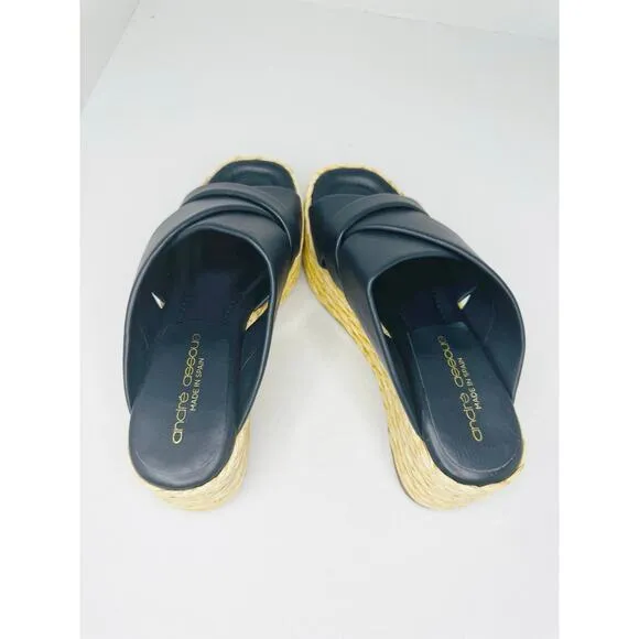 Andre Assous Calesa Crossover Strap Slip on Espadrille Sandals in Navy size 38