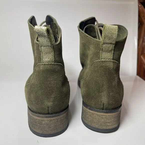 Andre Women Suede Lace Up Ankle Boots Size EUR 38 US 7.5 Green Suede Excellent