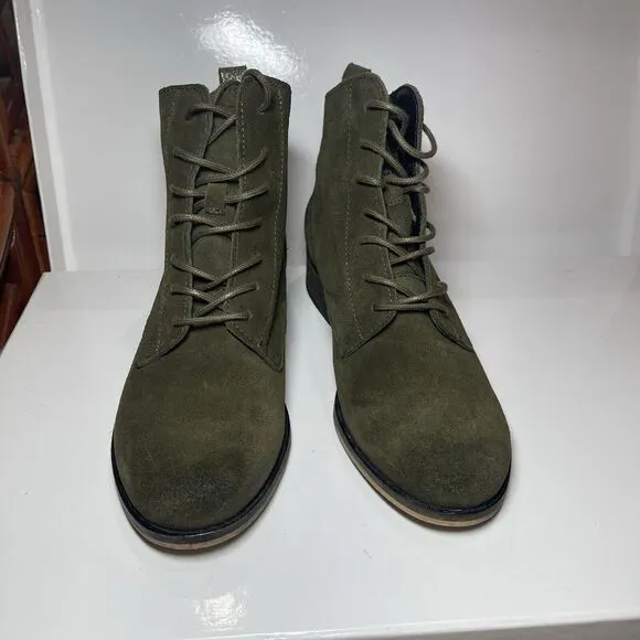 Andre Women Suede Lace Up Ankle Boots Size EUR 38 US 7.5 Green Suede Excellent