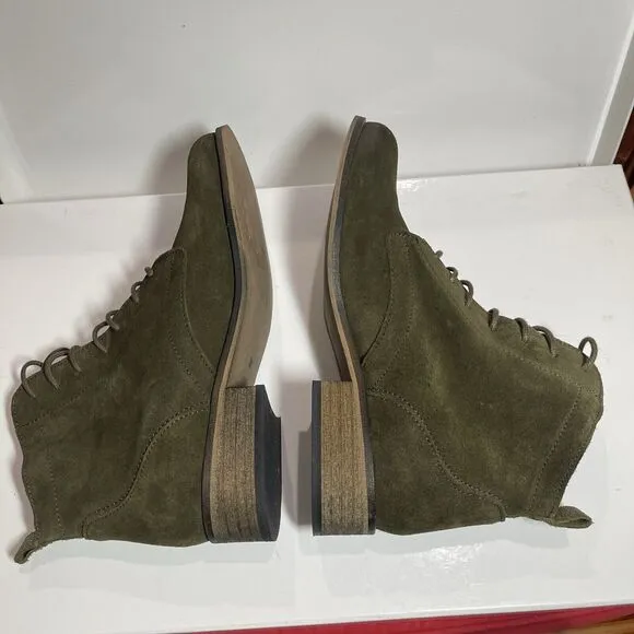 Andre Women Suede Lace Up Ankle Boots Size EUR 38 US 7.5 Green Suede Excellent