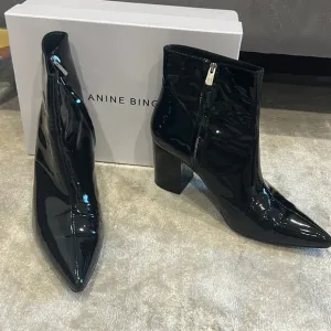 Anine Bing Patent Leather Ankle Boots 41 Black