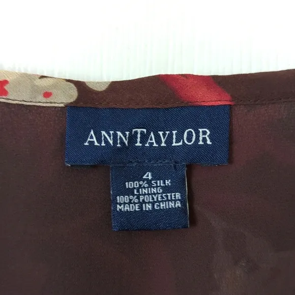 Ann Taylor 90's Vintage Floral Silk Mid Rise A-Line Knee Length Skirt Brown 4