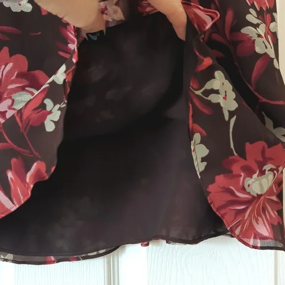 Ann Taylor 90's Vintage Floral Silk Mid Rise A-Line Knee Length Skirt Brown 4