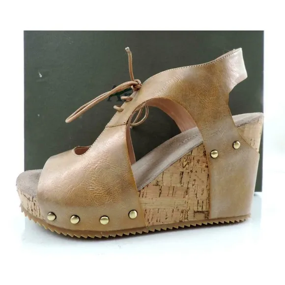 Antelope 702 Lace Up Cutout Platform Wedge Sandals Taupe Metallic