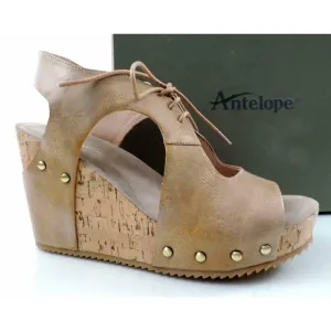 Antelope 702 Lace Up Cutout Platform Wedge Sandals Taupe Metallic