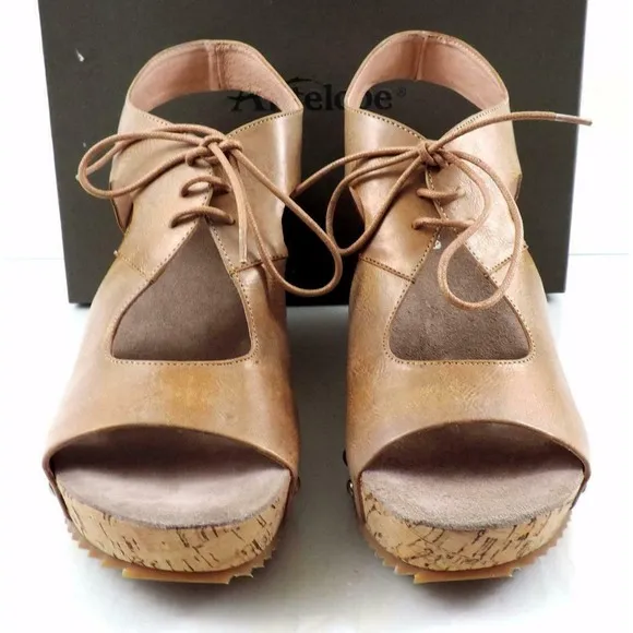 Antelope 702 Lace Up Cutout Platform Wedge Sandals Taupe Metallic