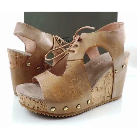 Antelope 702 Lace Up Cutout Platform Wedge Sandals Taupe Metallic