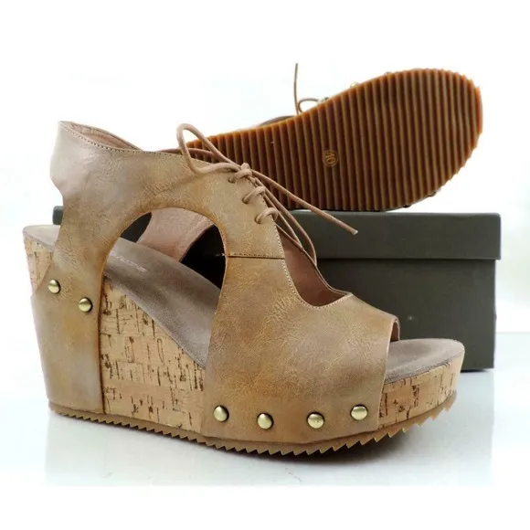 Antelope 702 Lace Up Cutout Platform Wedge Sandals Taupe Metallic