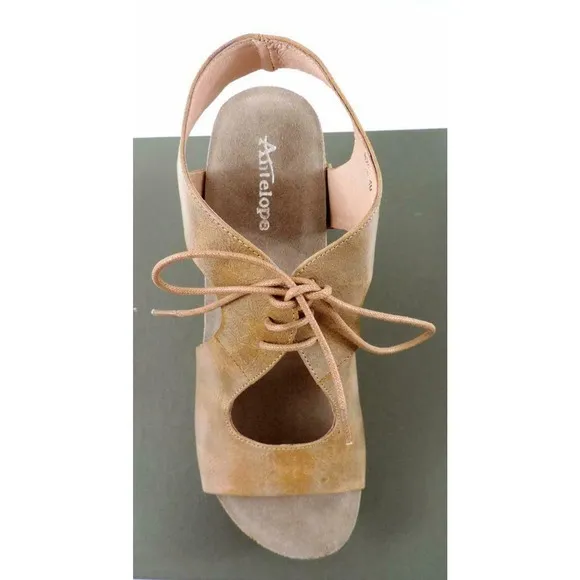Antelope 702 Lace Up Cutout Platform Wedge Sandals Taupe Metallic