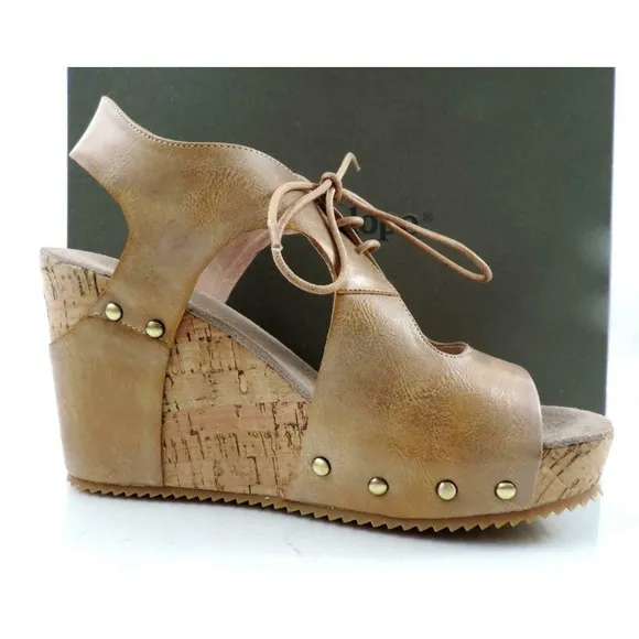 Antelope 702 Lace Up Cutout Platform Wedge Sandals Taupe Metallic