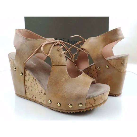 Antelope 702 Lace Up Cutout Platform Wedge Sandals Taupe Metallic