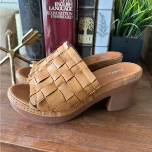 Antelope Open Toe Taupe Leather Wedge Clogs Sandals Size 40 or Size 9 - 9.5
