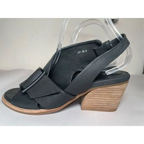 Antelope Women's 505 Black Leather Heeled Sandals size 39 8-8.5