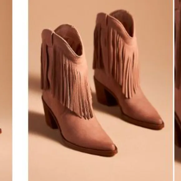 Anthropologie Dolce Vita Fringe Kayle Leather Suede Boots NEUTRAL Sz 7 NIB 240