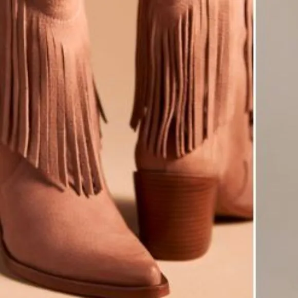 Anthropologie Dolce Vita Fringe Kayle Leather Suede Boots NEUTRAL Sz 7 NIB 240
