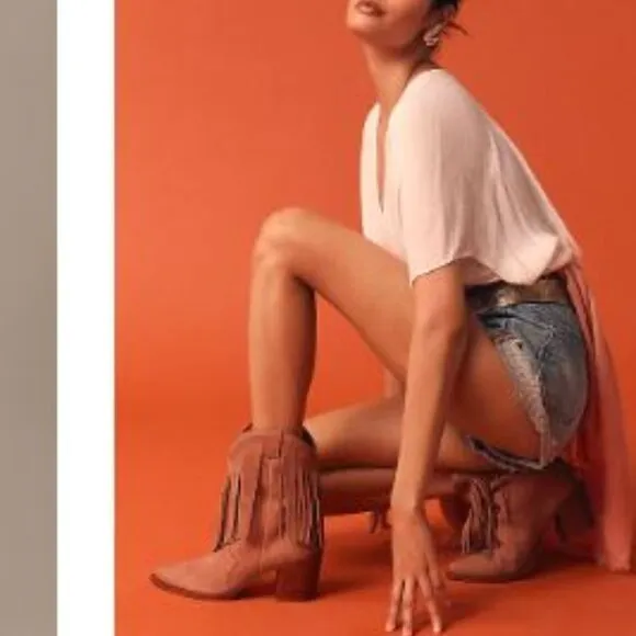 Anthropologie Dolce Vita Fringe Kayle Leather Suede Boots NEUTRAL Sz 7 NIB 240
