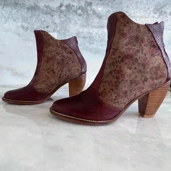 Anthropologie J Shoes Floral Suede &amp; Leather Ankle Boots 38.5/8