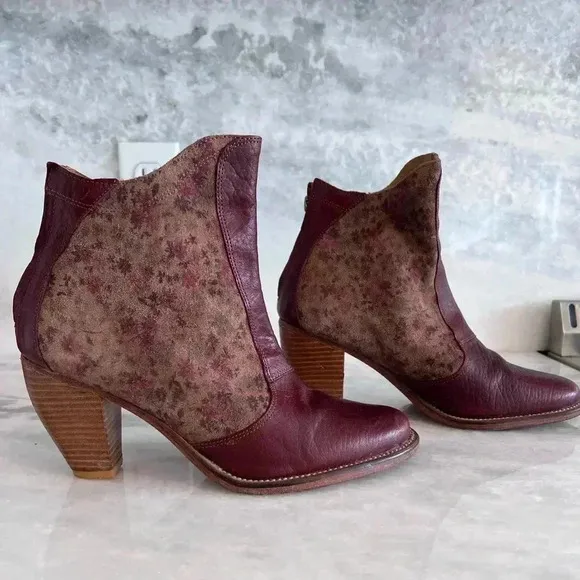 Anthropologie J Shoes Floral Suede &amp; Leather Ankle Boots 38.5/8