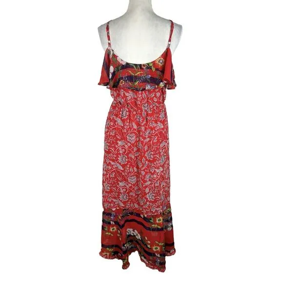 Anthropologie One September Zuri Midi Dress Red Floral Strappy Size Small