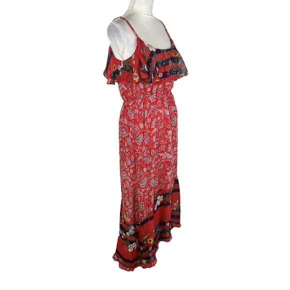 Anthropologie One September Zuri Midi Dress Red Floral Strappy Size Small