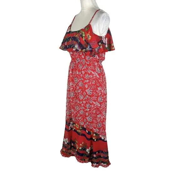 Anthropologie One September Zuri Midi Dress Red Floral Strappy Size Small