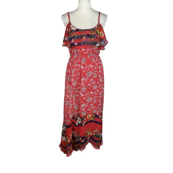 Anthropologie One September Zuri Midi Dress Red Floral Strappy Size Small