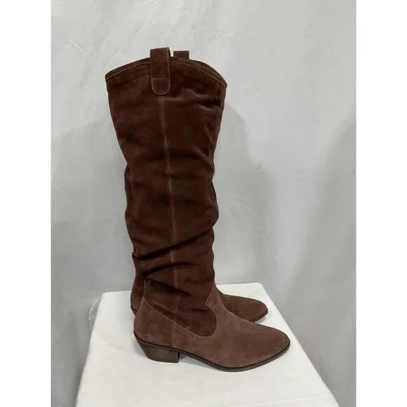 Anthropologie Tall Brown Suede Leather 'Scrunch' Boots Size 8