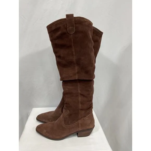 Anthropologie Tall Brown Suede Leather 'Scrunch' Boots Size 8