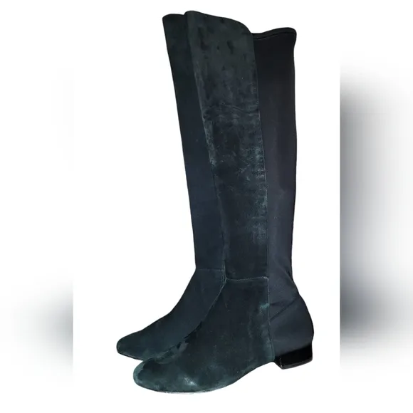 Antonio Melani Black Suede Low Heel Over The Knee Boots Size 9 M