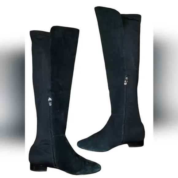 Antonio Melani Black Suede Low Heel Over The Knee Boots Size 9 M