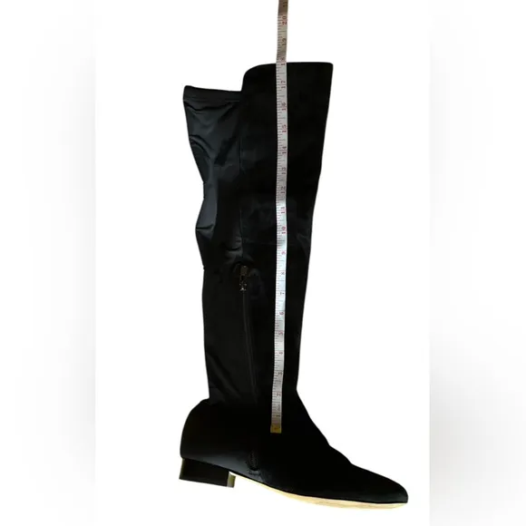 Antonio Melani Black Suede Low Heel Over The Knee Boots Size 9 M