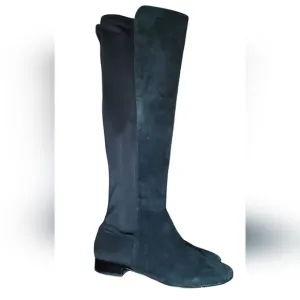Antonio Melani Black Suede Low Heel Over The Knee Boots Size 9 M