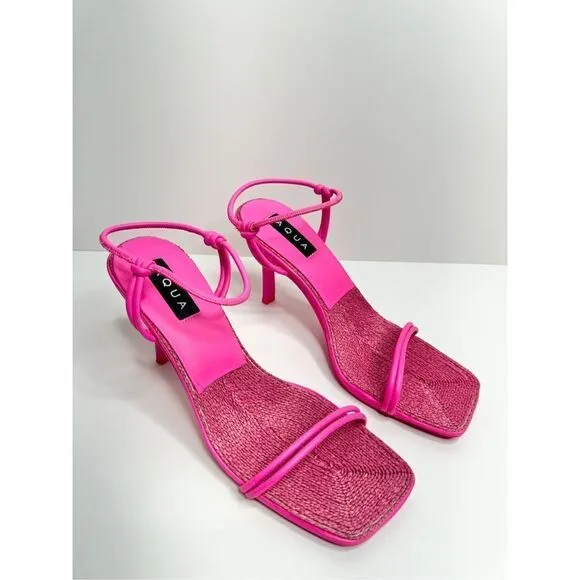 AQUA Sandals Womens Size 10 Square Toe Pink Raffia Detail Slip On Heel NEW