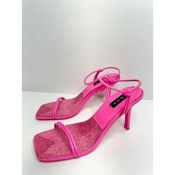AQUA Sandals Womens Size 10 Square Toe Pink Raffia Detail Slip On Heel NEW